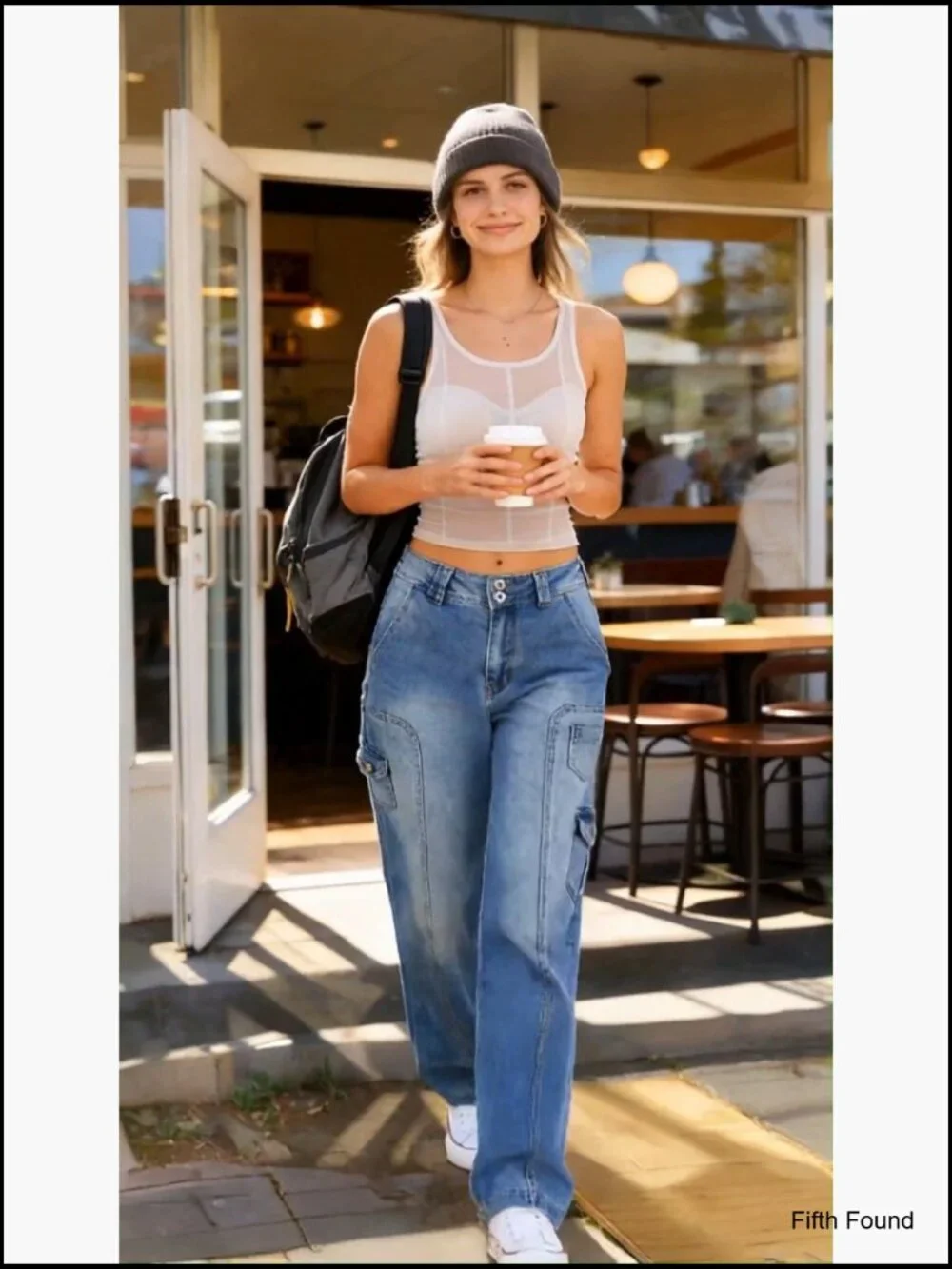 Stretchy Wide Leg Cargo Jeans with Pockets High Rise Casual Trousers